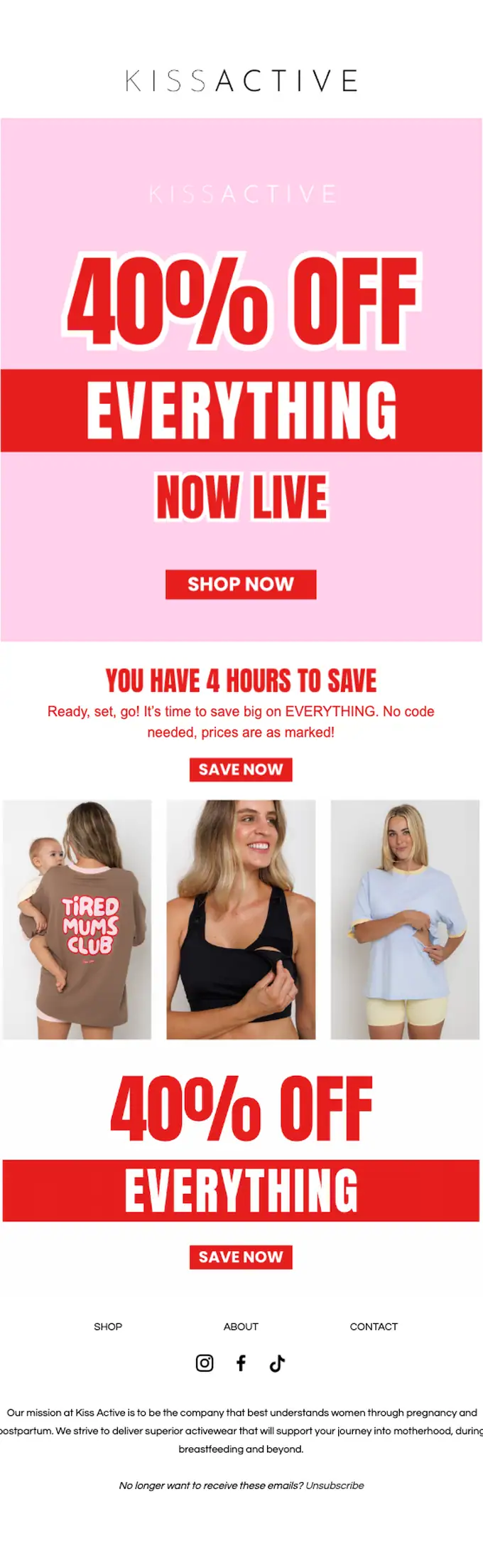 KISS ACTIVE discount offer email, full length