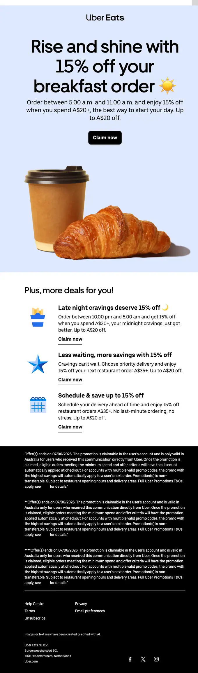 Uber Eats discount offer email, full length