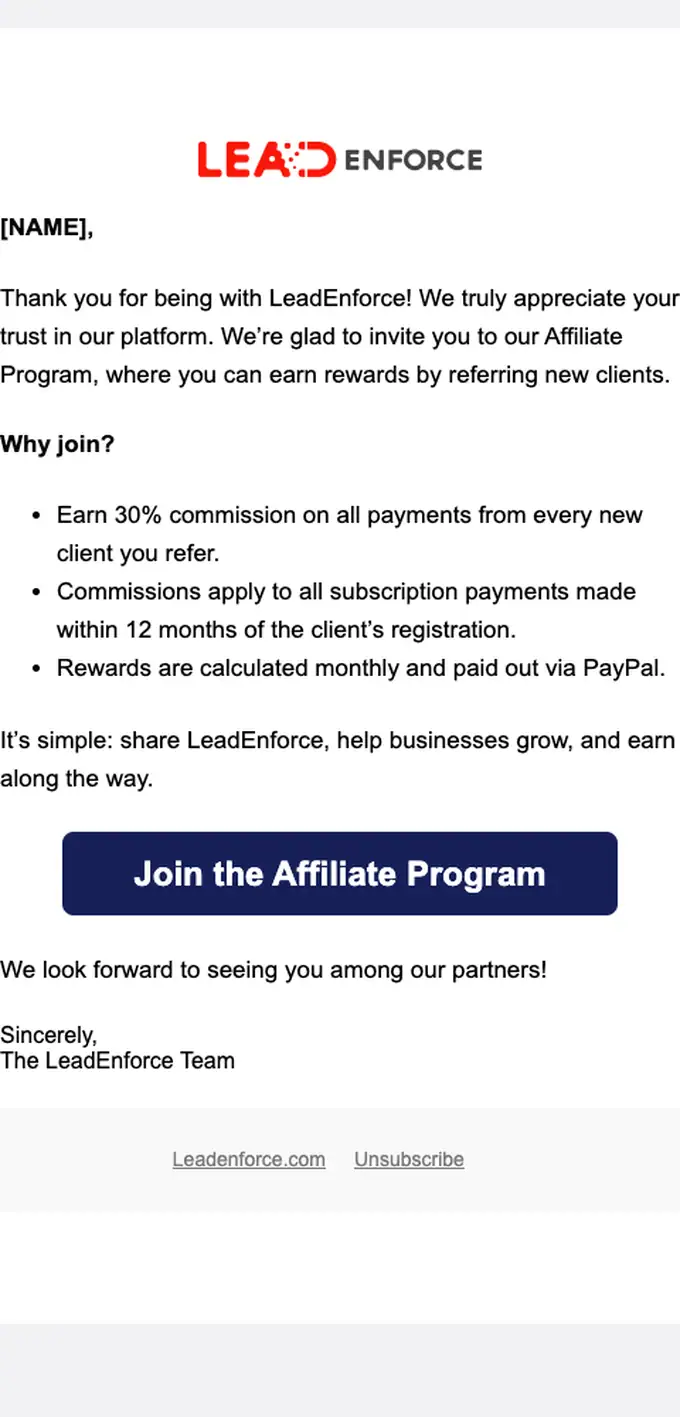 LeadEnforce referral email, full length