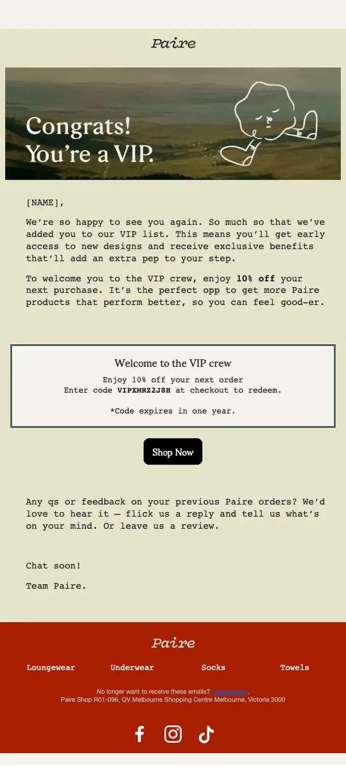 Paire welcome email, full length