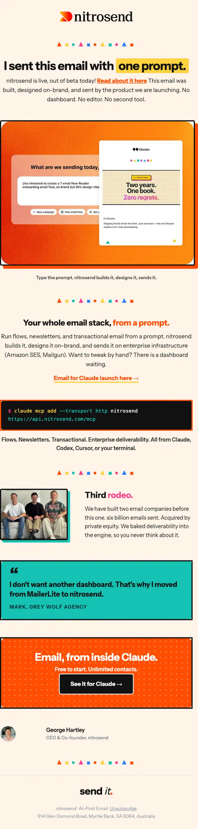 nitrosend product launch email, full length