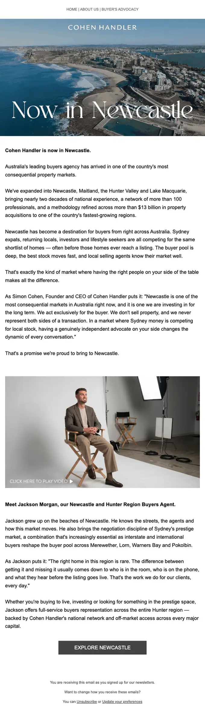 Cohen Handler promotional email, full length
