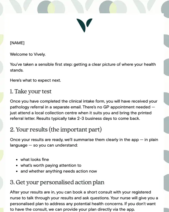 Vively welcome email
