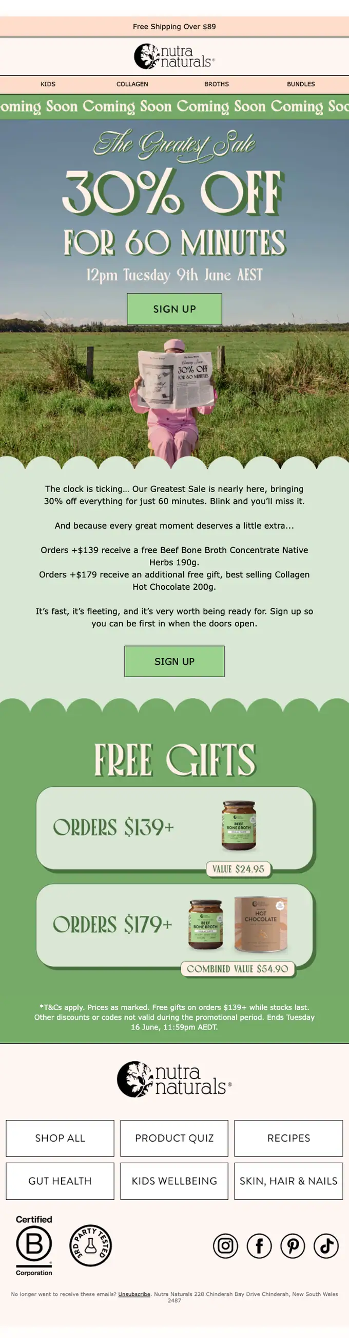 Nutra Naturals promotional email, full length
