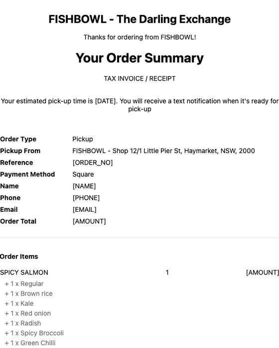 FISHBOWL order confirmation email
