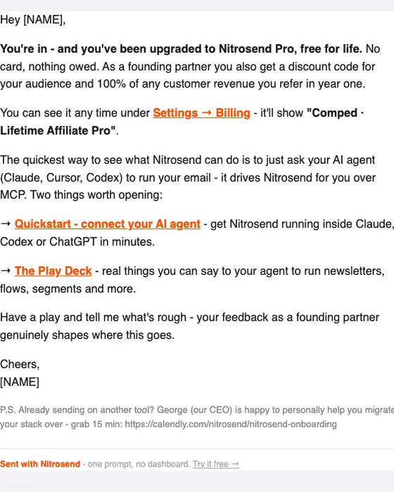 Nitrosend welcome email