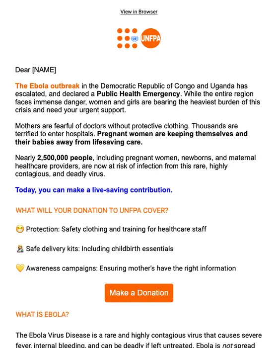 United Nations Population Fund (UNFPA) promotional email