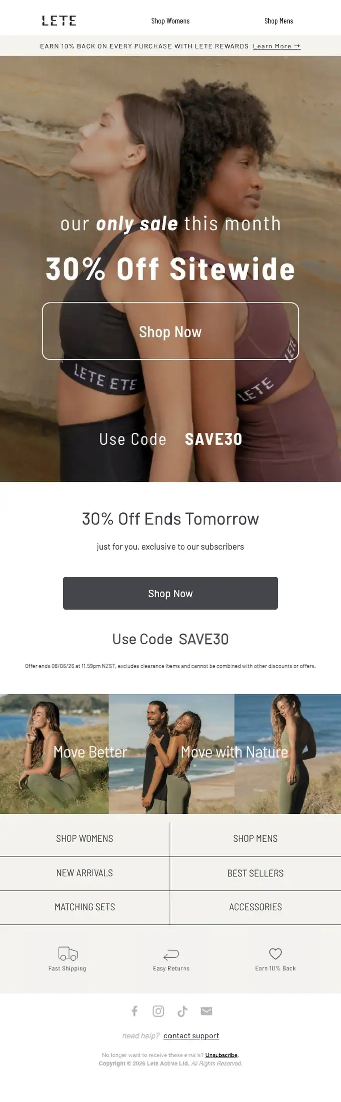 LETE ACTIVE sale email, full length
