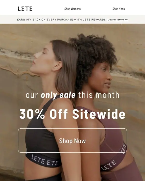 LETE ACTIVE sale email