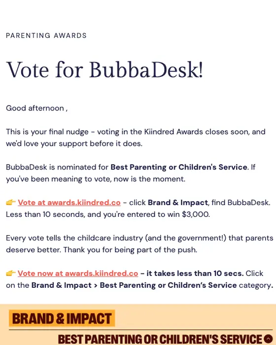 BubbaDesk survey email