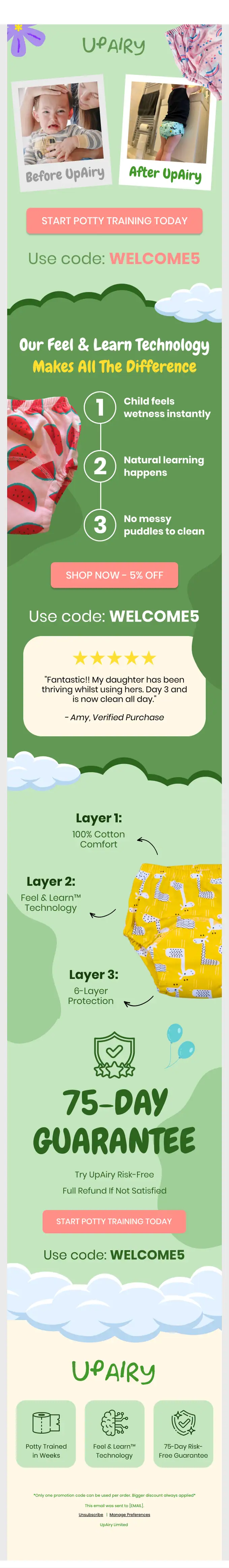 UpAiry promotional email, full length