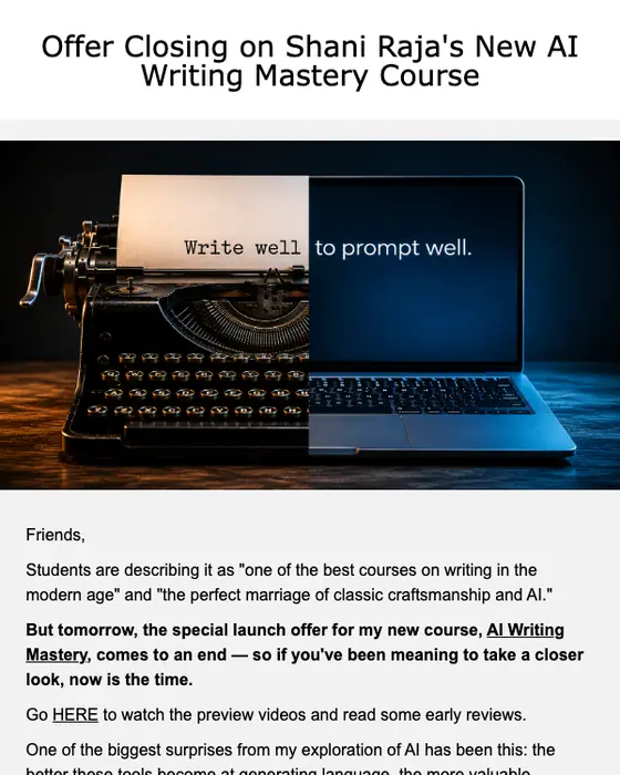 Shani Raja promotional email