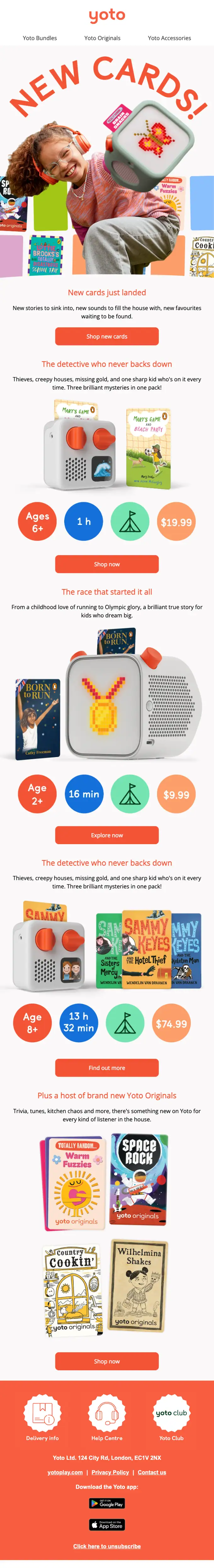 Yoto product launch email, full length