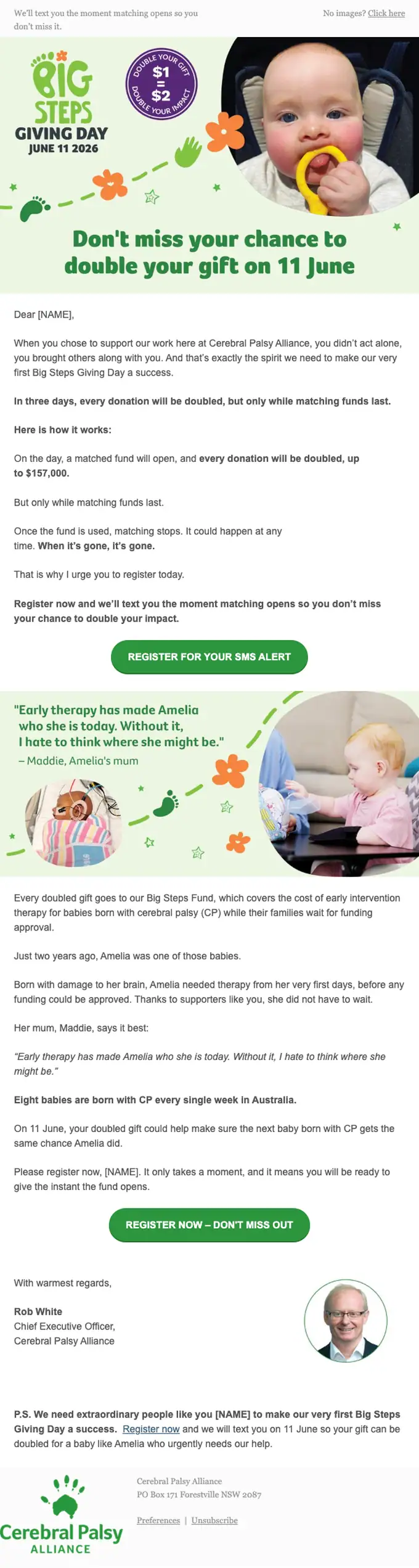 Cerebral Palsy Alliance promotional email, full length