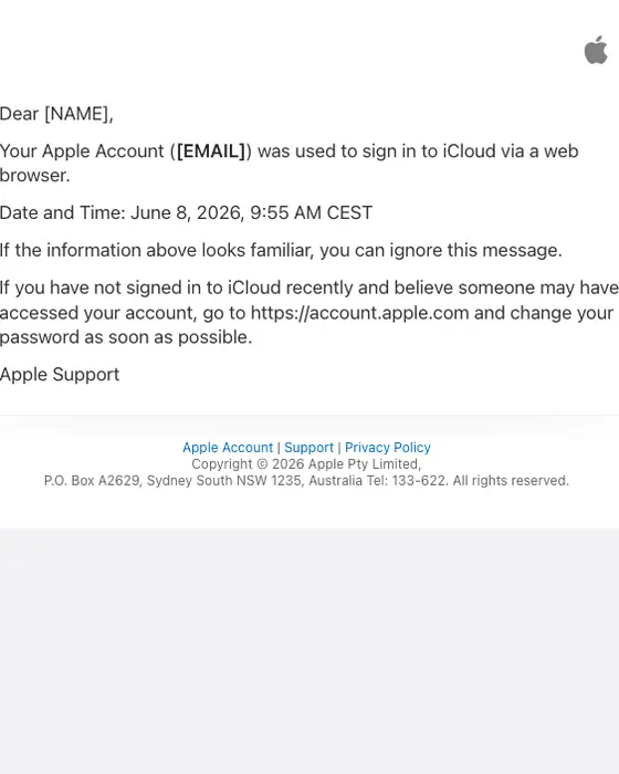Apple security alert email