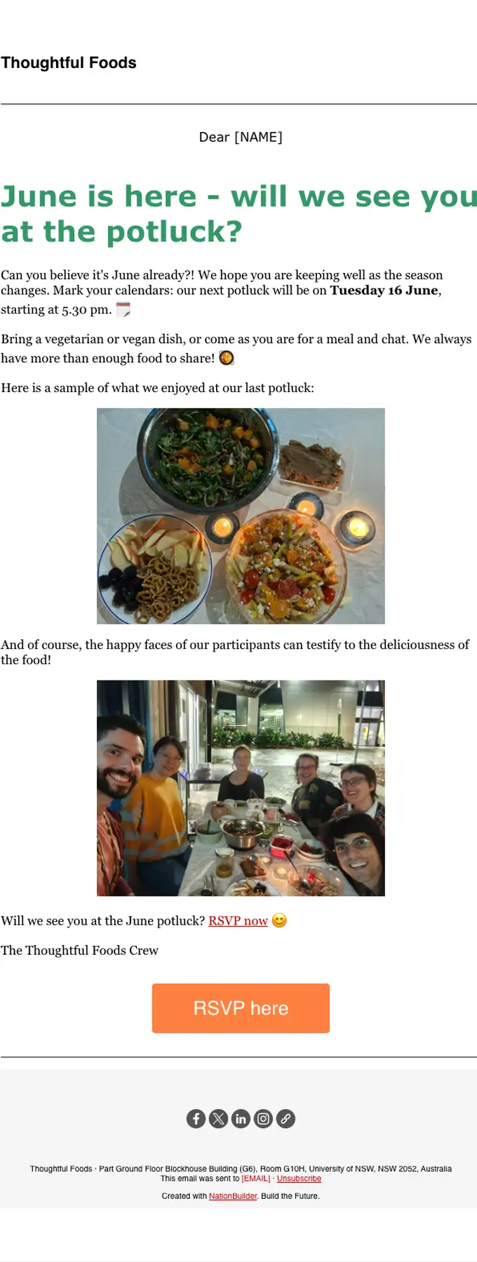 Thoughtful Foods event invite email, full length