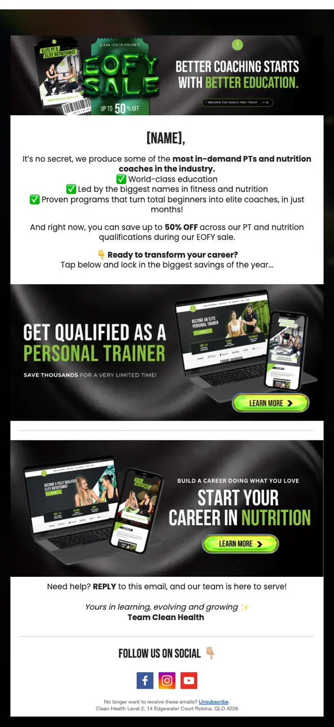 Clean Health discount offer email, full length