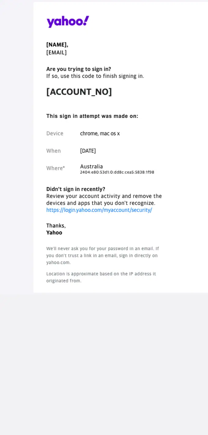 Yahoo otp email, full length