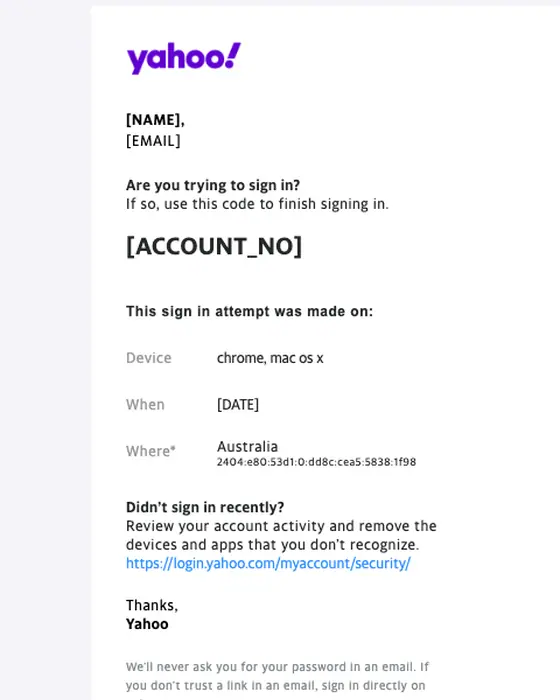 Yahoo otp email