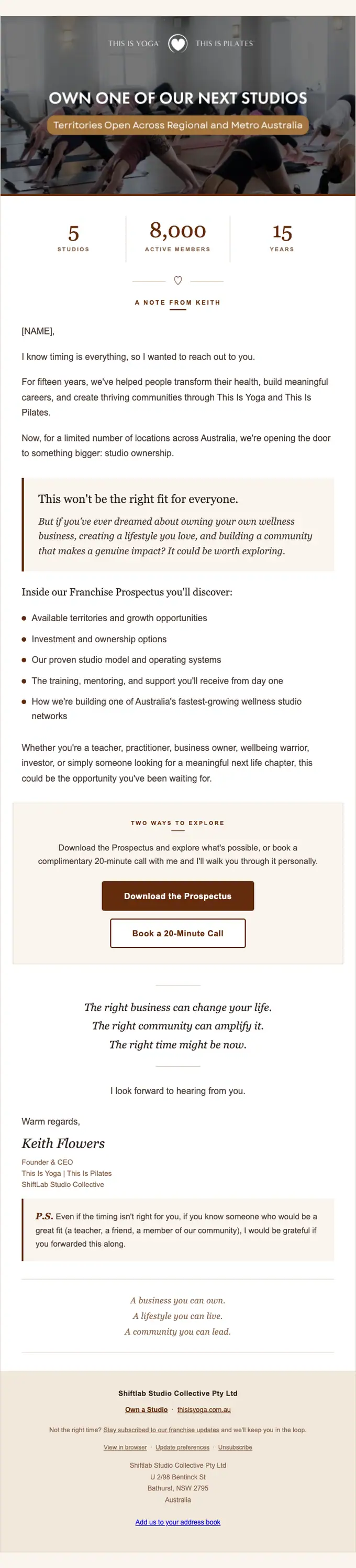 ShiftLab Studio Collective promotional email, full length