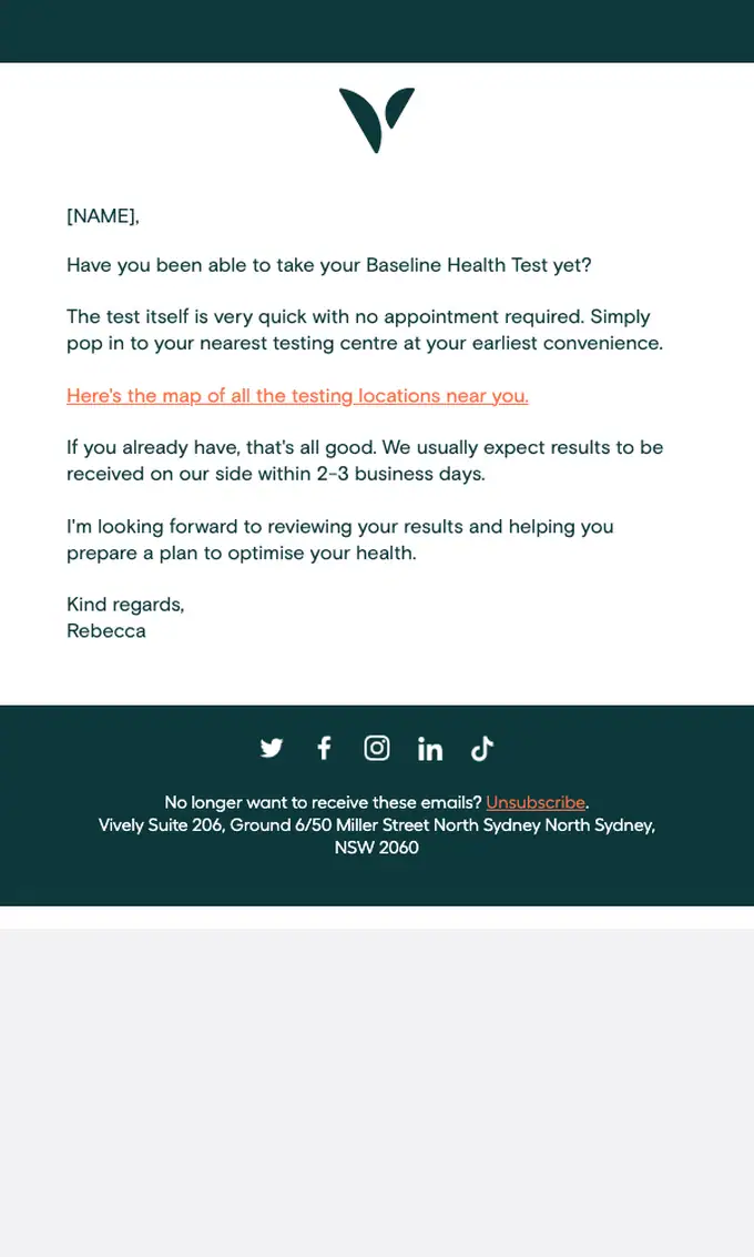 Vively re engagement email, full length
