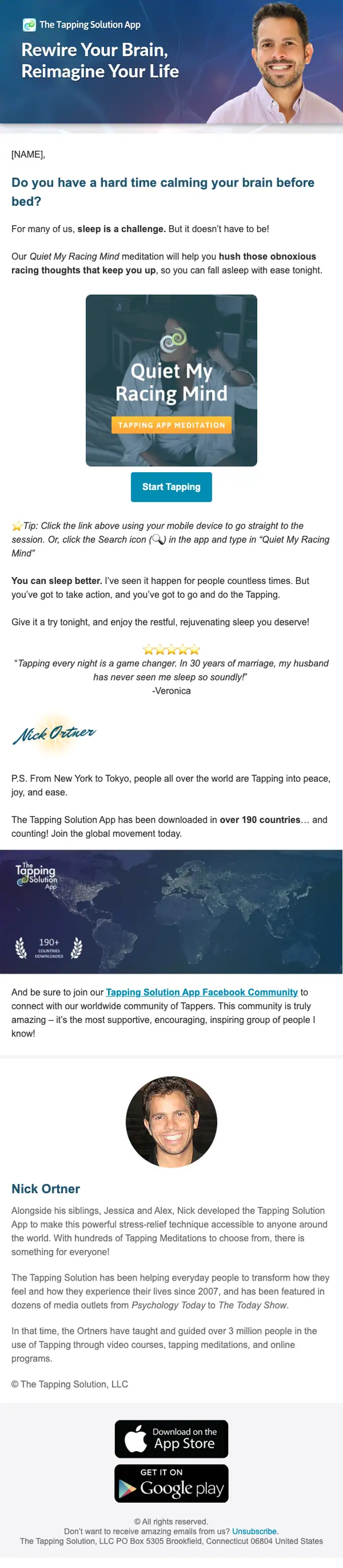The Tapping Solution App promotional email, full length