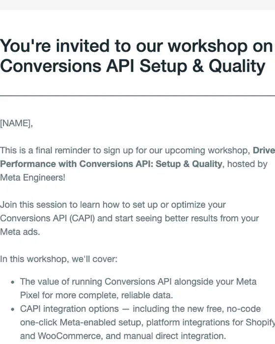 Meta event invite email