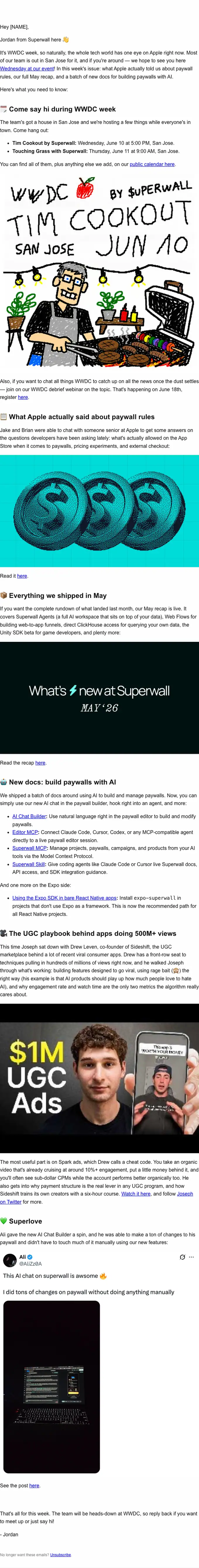Superwall newsletter email, full length