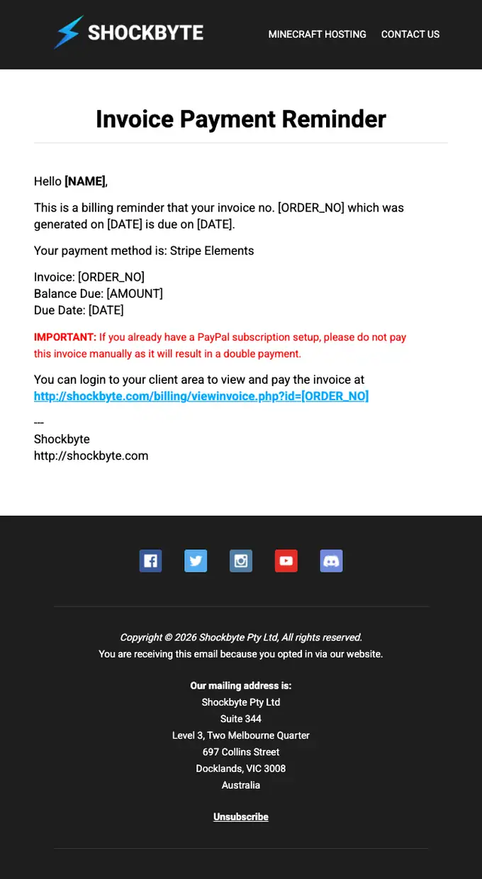 Shockbyte invoice email, full length