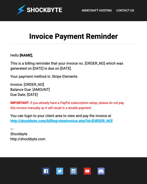 Shockbyte invoice email