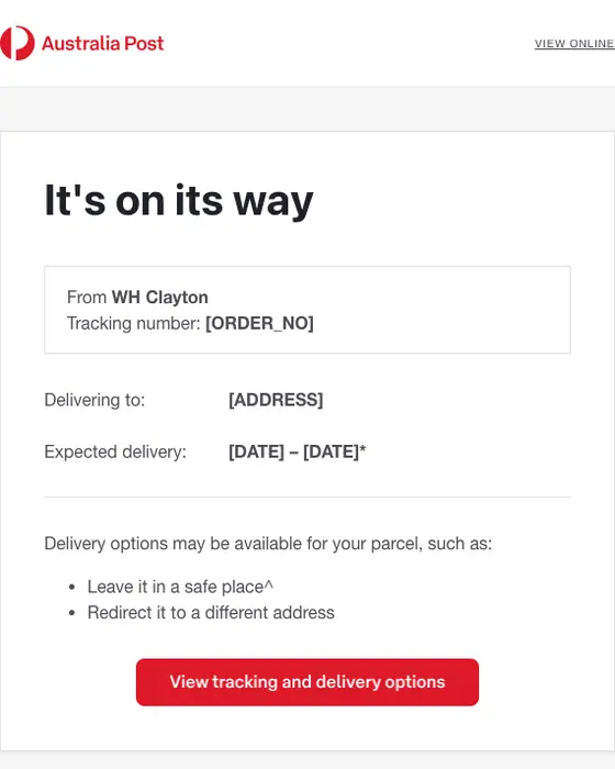 Australia Post tracking email