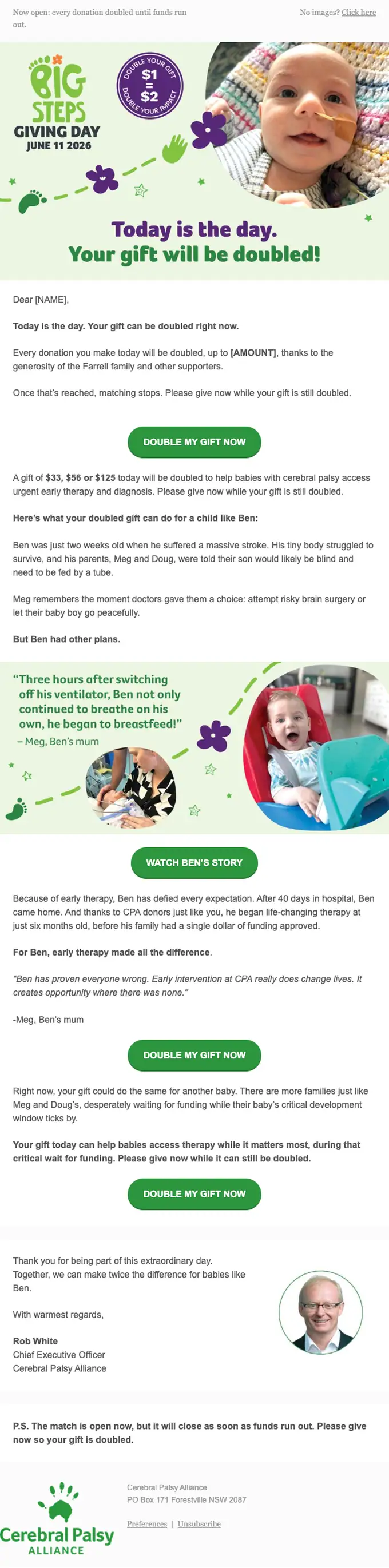 Cerebral Palsy Alliance promotional email, full length
