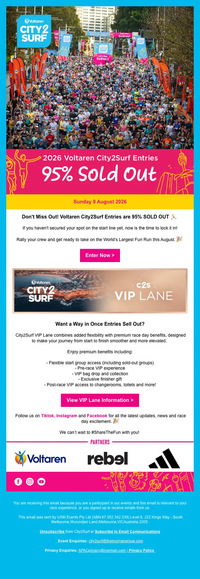 City2Surf promotional email, full length