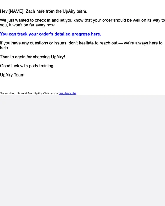 UpAiry shipping email