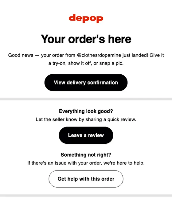 Depop delivery email
