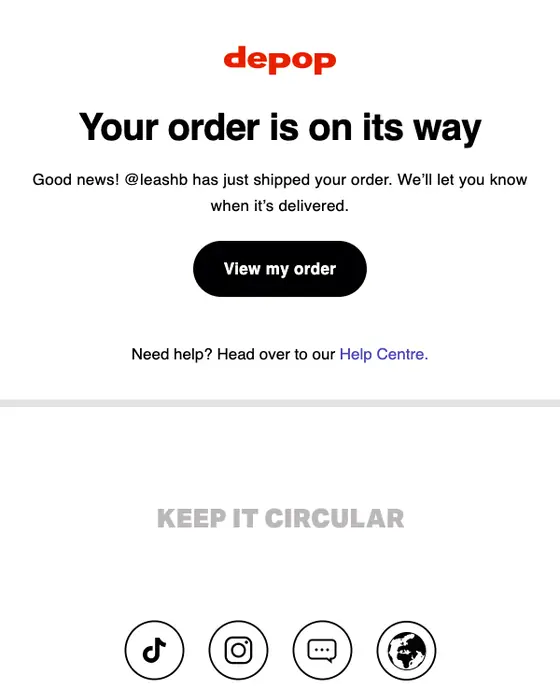 Depop shipping email