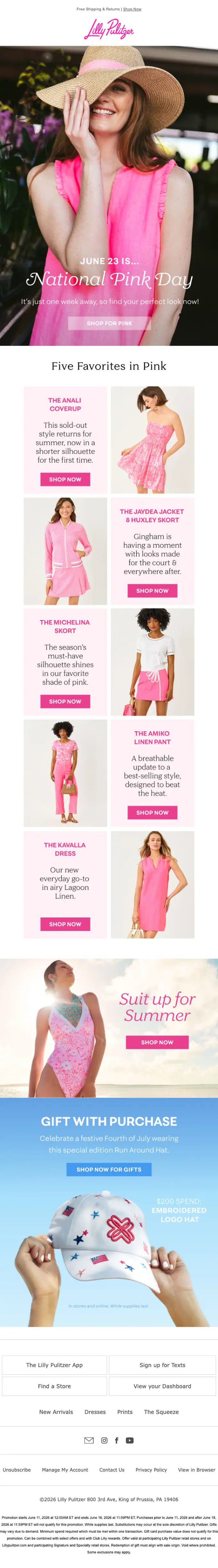 Lilly Pulitzer promotional email, full length
