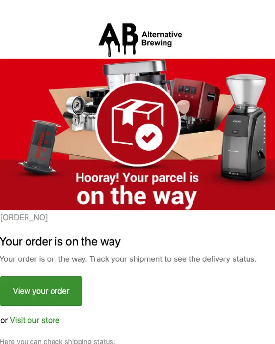 Alternative Brewing shipping email