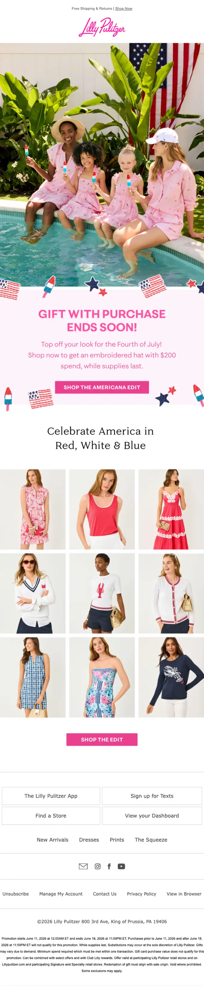 Lilly Pulitzer promotional email, full length