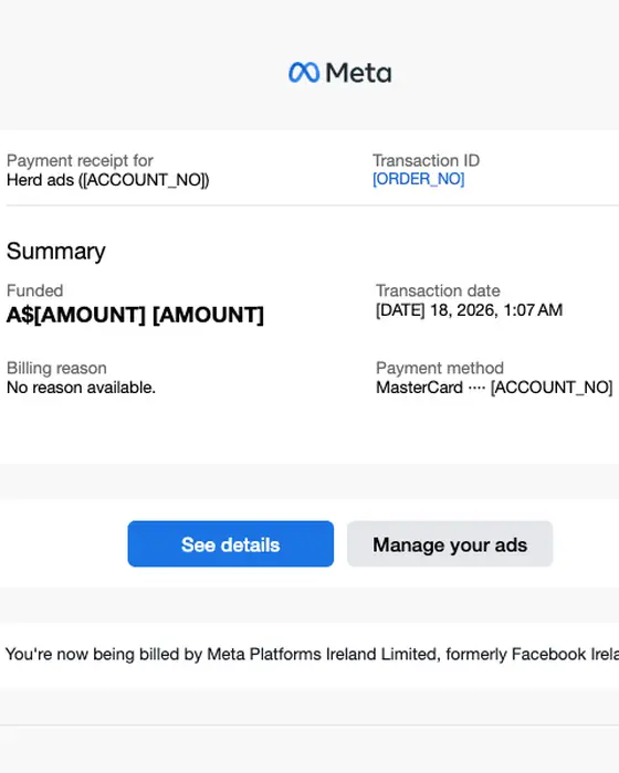 Meta for Business receipt email