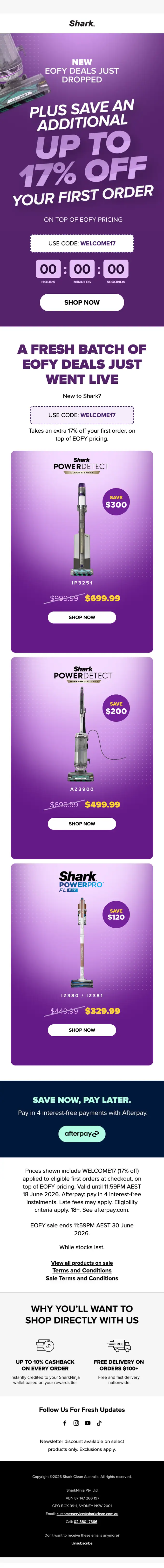 Shark Australia sale email, full length