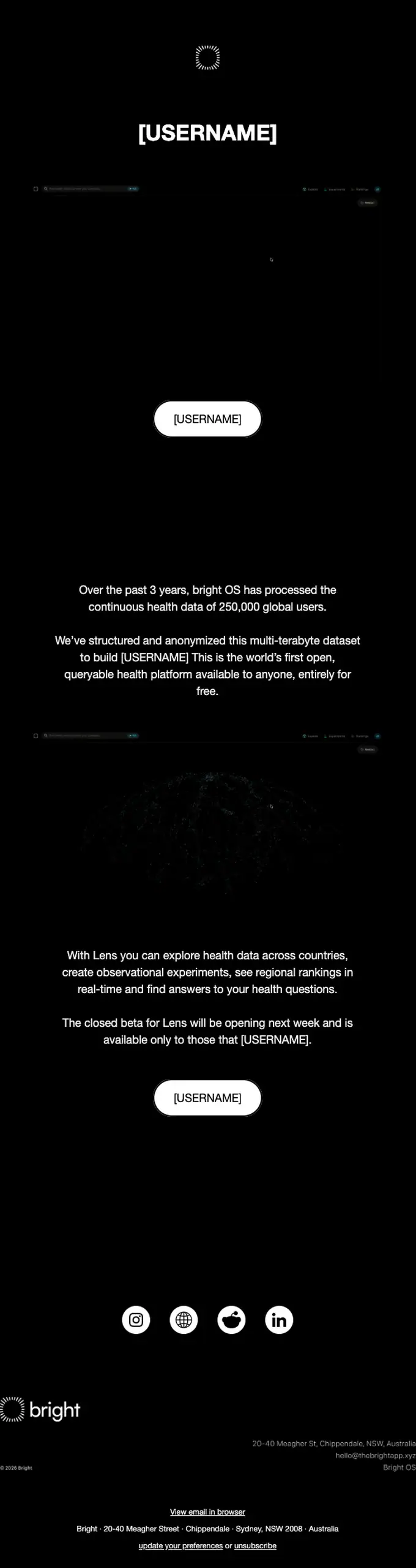 Bright OS product launch email, full length
