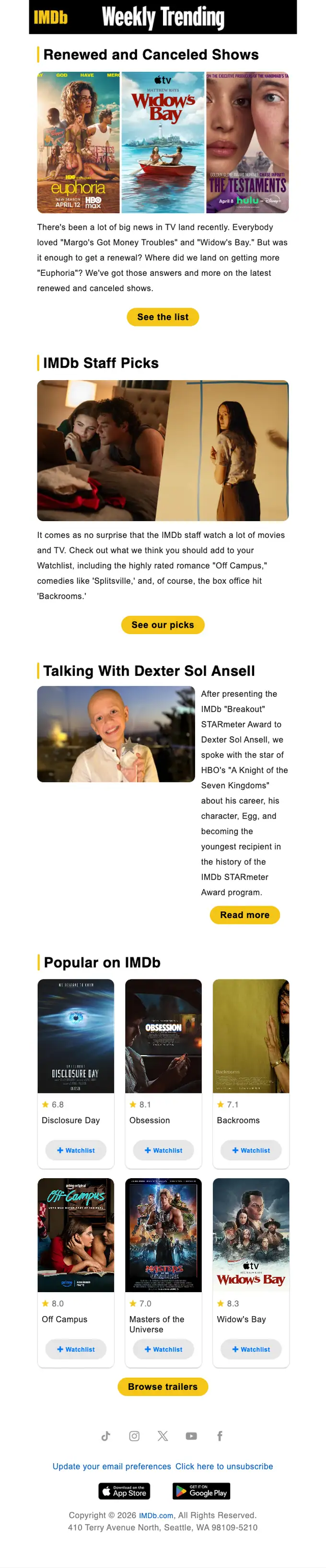 IMDb newsletter email, full length