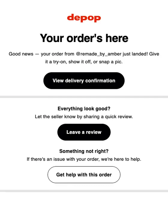 Depop delivery email