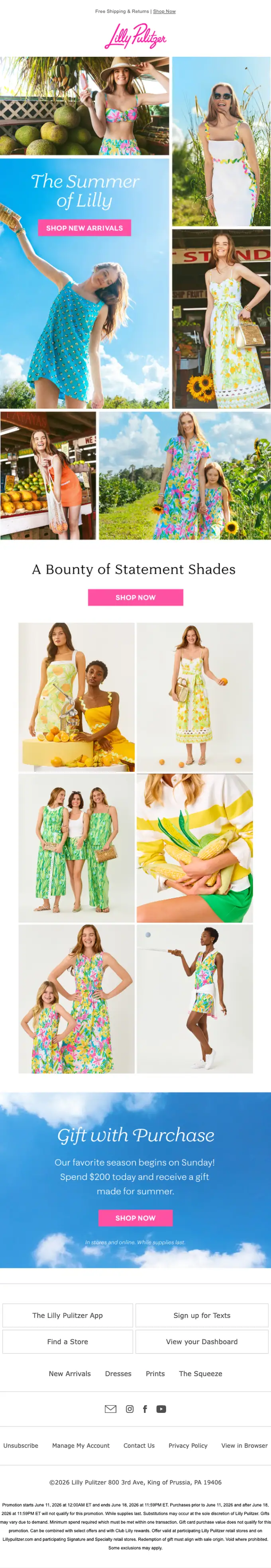 Lilly Pulitzer promotional email, full length
