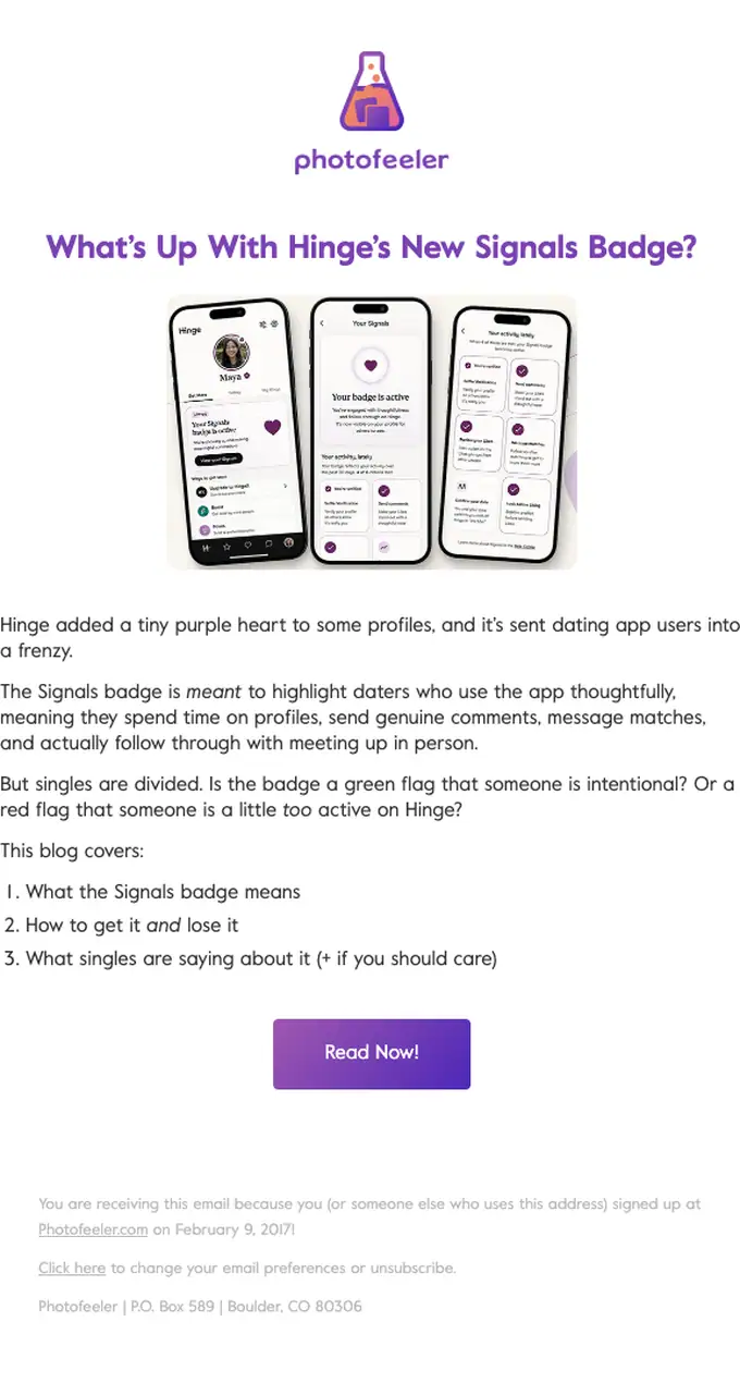 Photofeeler newsletter email, full length
