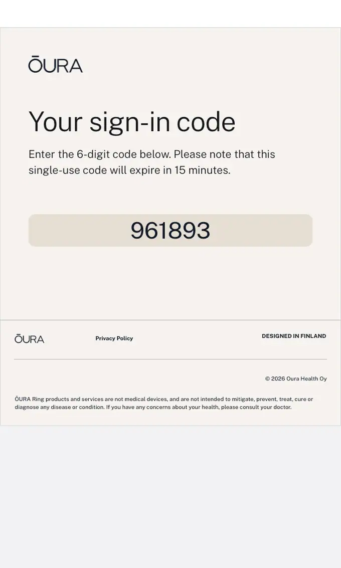 Oura otp email, full length