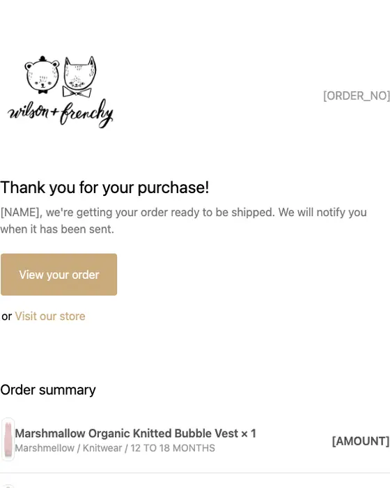 Wilson and Frenchy order confirmation email