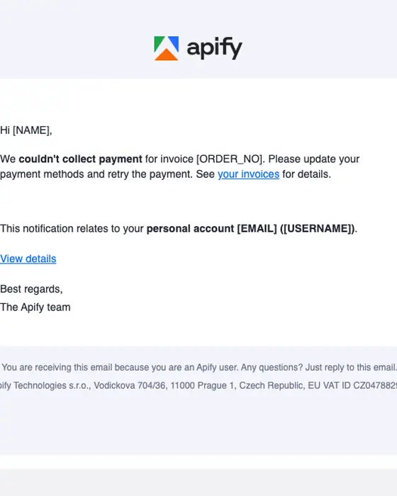 Apify invoice email