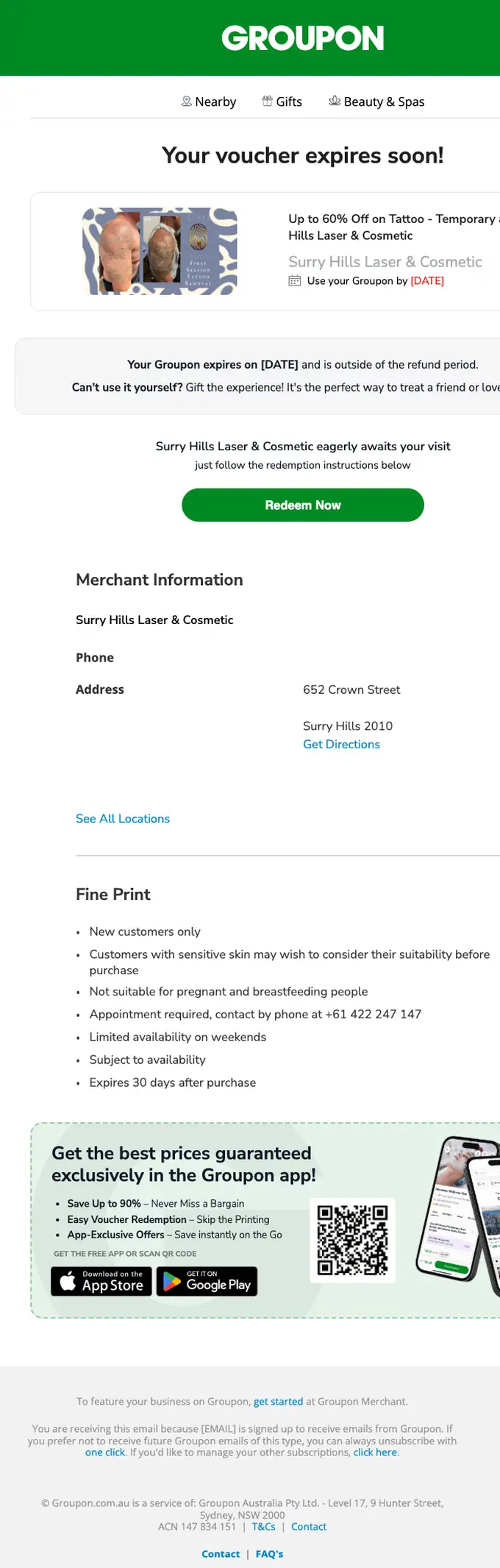 Groupon expiration notice email, full length
